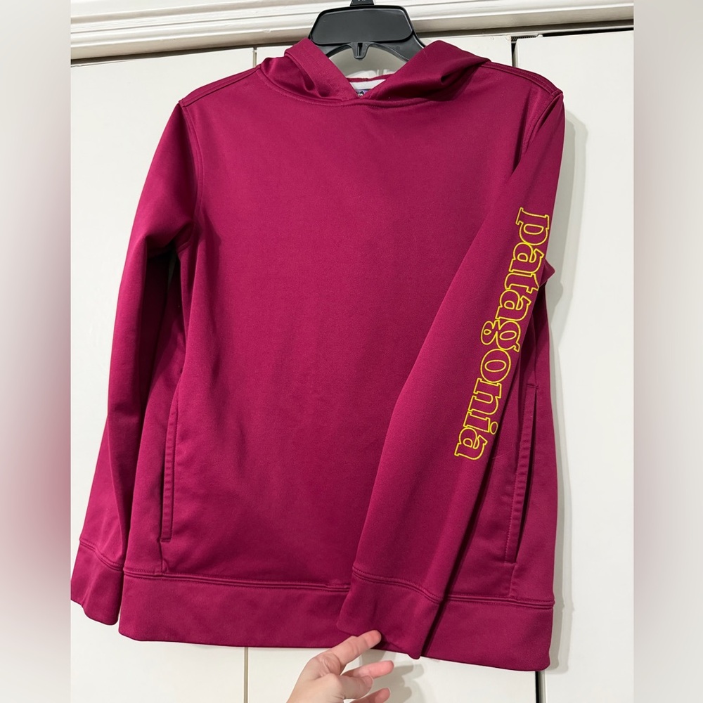 Patagonia Kids Sweatshirt Size XXL 16-18 Graphic PolyCycle Burgundy Hoodie